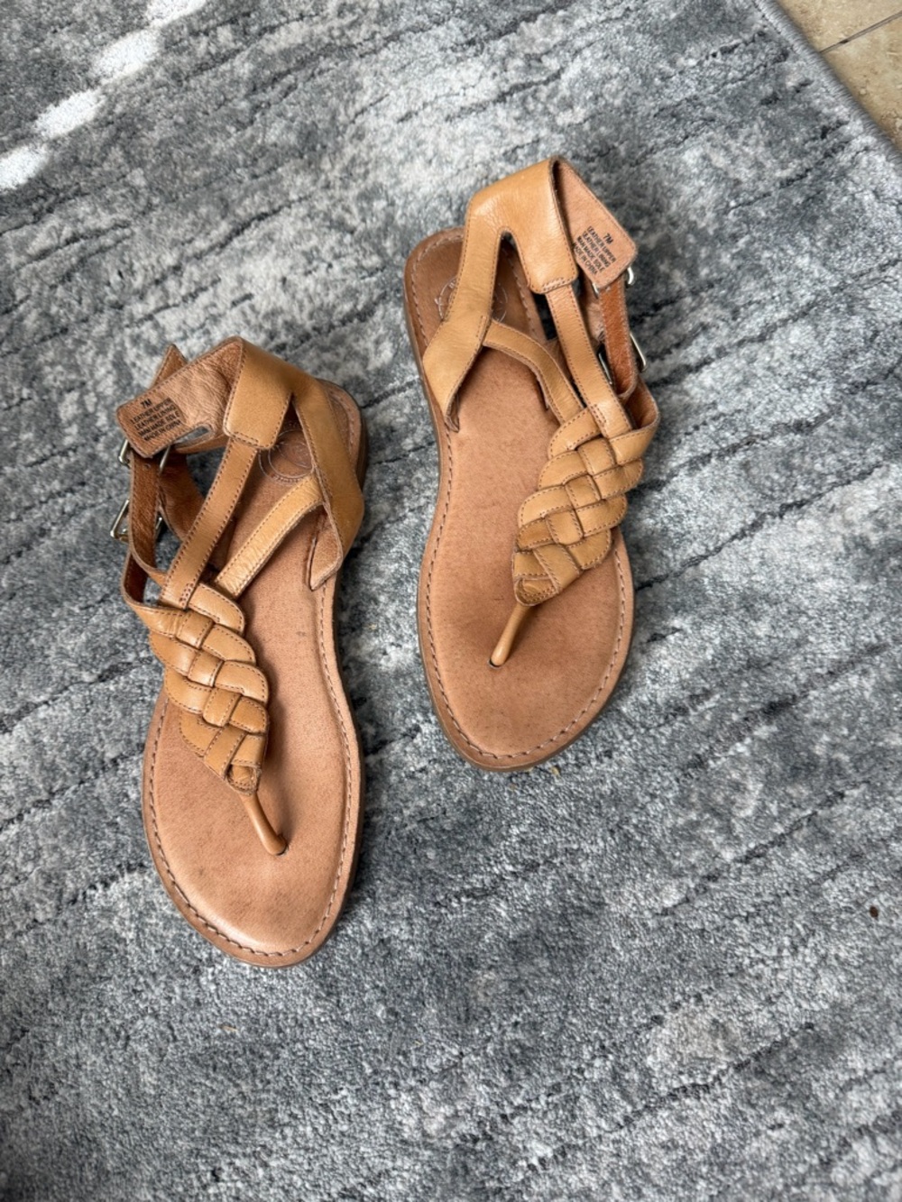 Nurture by Lamaze Braided Tan Leather Toe-Post Sandals with Ankle Strap